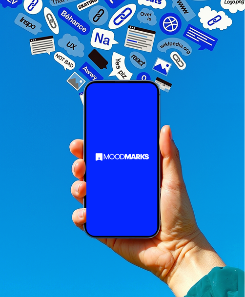 Moodmarks app showing organized bookmarks with colorful tags